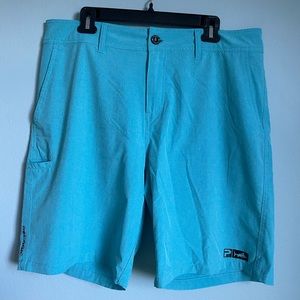 Pelagic Deep Sea Hybrid Blue Fishing Shorts 36 and Waterman Pro Gray T-Shirt XL